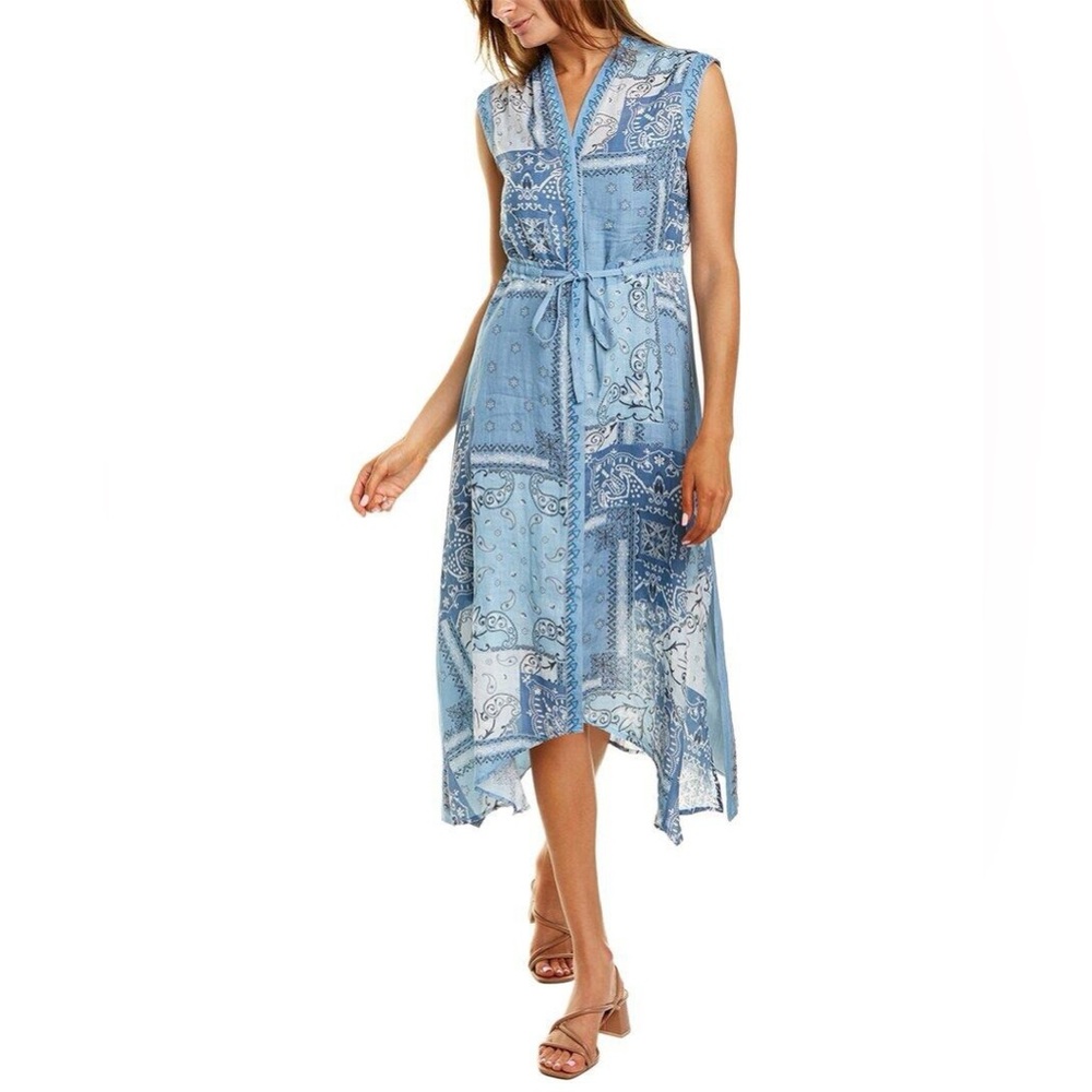 Johnny Was Workshop Blue High Low Dress Bandana Asymmetrical size medium - Picture 5 of 14